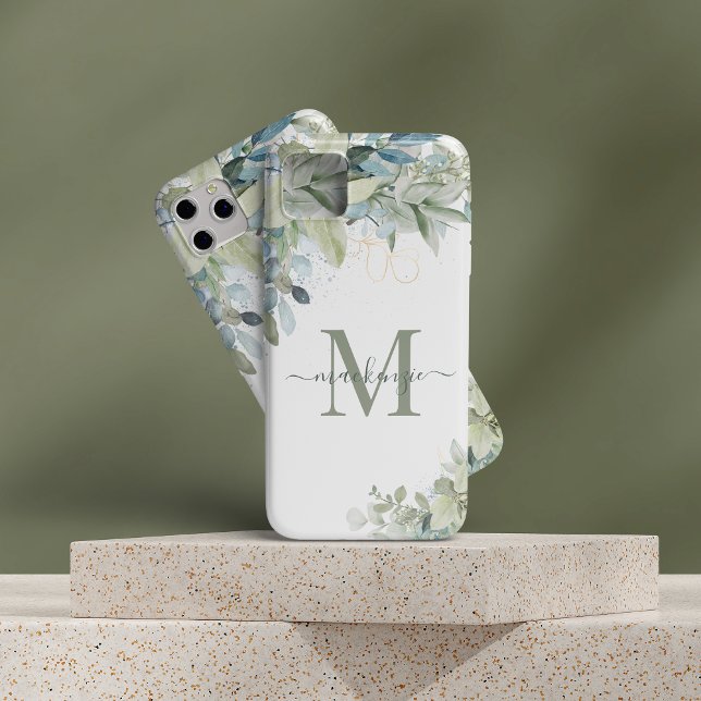 Pretty Eucalyptus Botanical Floral Monogram iPhone Case (Creator Uploaded)
