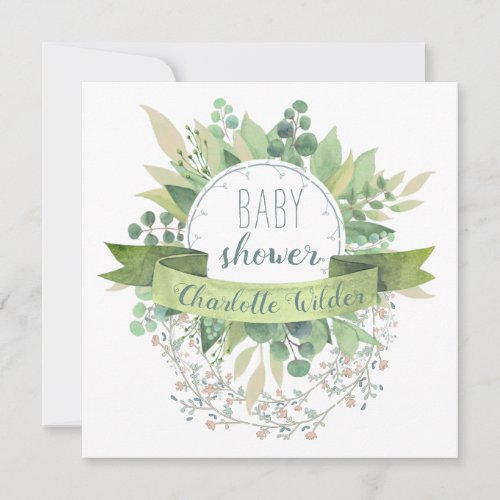 Pretty Eucalyptus Hanging Floral Vines Baby Shower Invitation