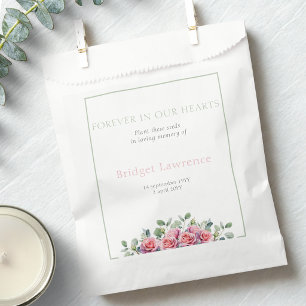 Pretty Eucalyptus Pink Roses Funeral Seed Packet Favor Bag