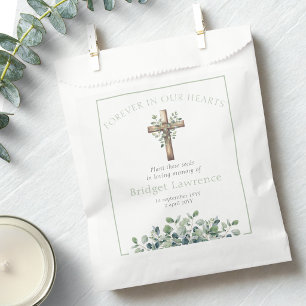 Pretty Eucalyptus Wooden Cross Funeral Seed Packet Favor Bag