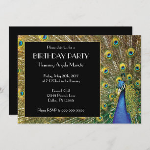 Pretty Exotic Peacock Photo Birthday Invitation