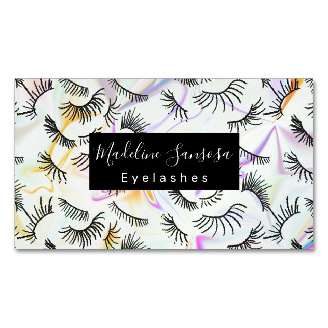 Pretty Eyelash Technician Hologram Eyelashes Business Card Magnet (Front)