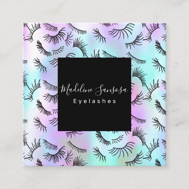 Pretty Eyelash Technician Pastel Eyelashes Doodles Square Business Card (Front)