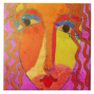 Pretty Face Abstract Digital Painting  Ceramic Tile