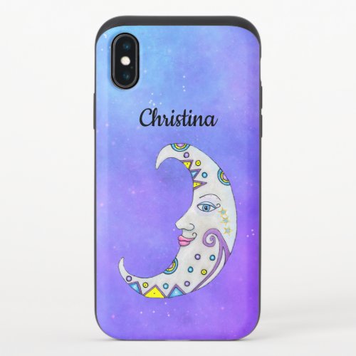 Pretty Face Fantasy Abstract Crescent Moon Purple iPhone X Slider Case