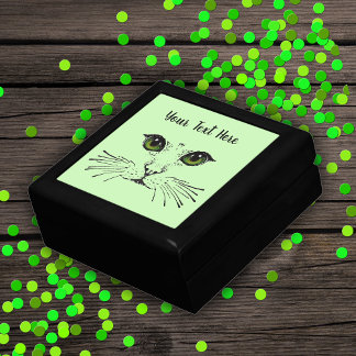 Pretty face of cat in black Green Eyes Whiskers Gift Box