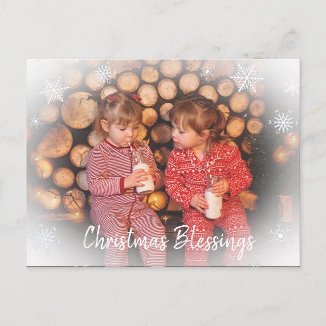 Pretty Faded Snowflake Family Photo Christmas Postcard (Front)