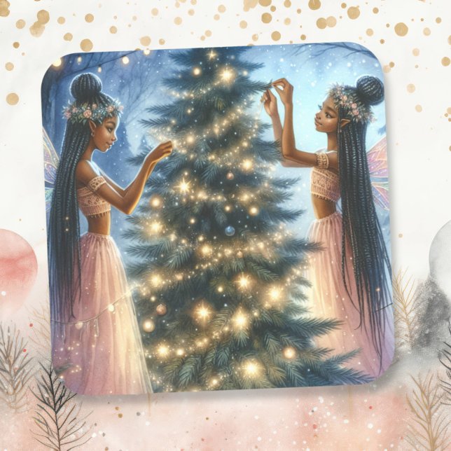 Pretty Fairies  Decorating the Christmas Tree Square Sticker (Creator Uploaded)