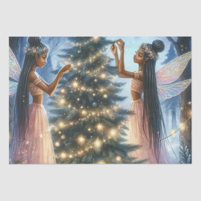 Pretty Fairies  Decorating the Christmas Tree Tissue Paper (Front)