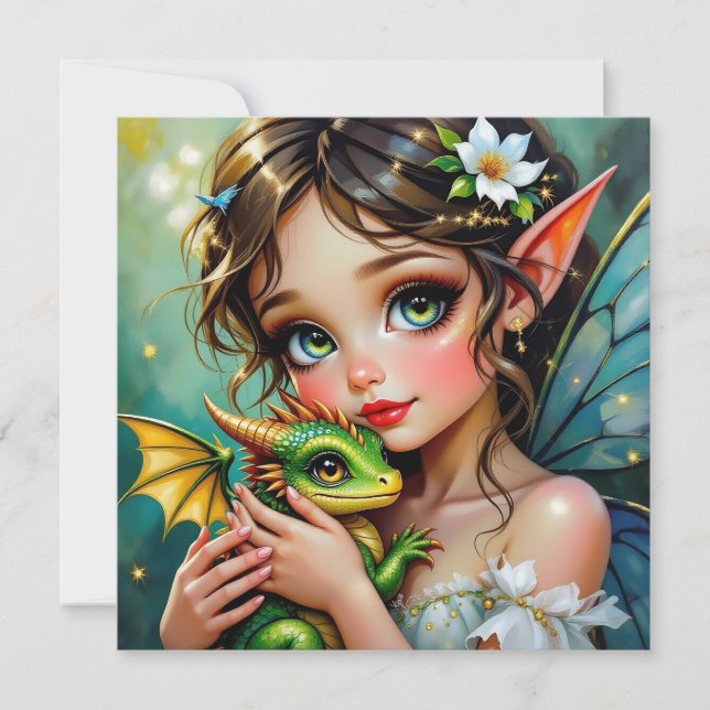Pretty  Fairy and Dragon Themed Girl's   Card (Front)