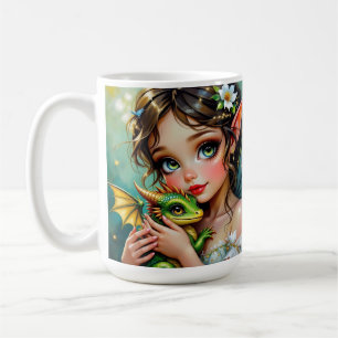 Pretty Fairy and Dragon Themed Girl's Coffee Mug