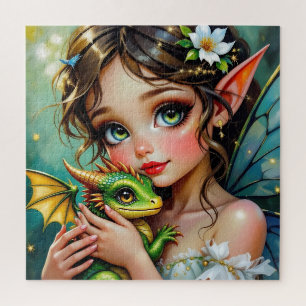Pretty Fairy and Dragon Themed Girl's Jigsaw Puzzle