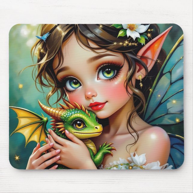 Pretty  Fairy and Dragon Themed Girl's   Mouse Pad (Front)