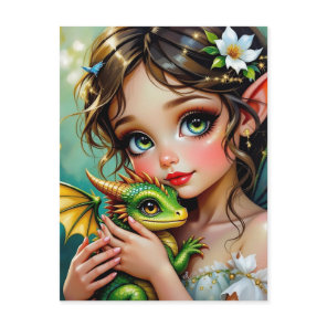 Pretty Fairy and Dragon Themed Girl's Postcard