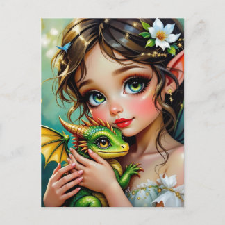 Pretty Fairy and Dragon Themed Girl's Postcard