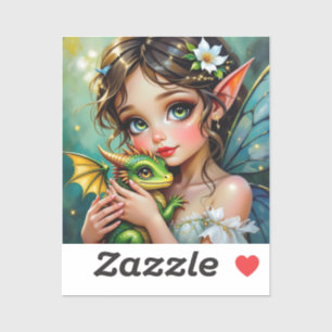 Pretty Fairy and Dragon Themed Girl's Sticker