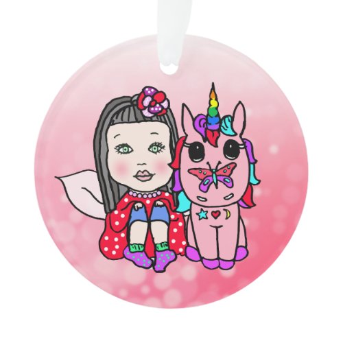 Pretty Fairy and Unicorn Christmas Ornament