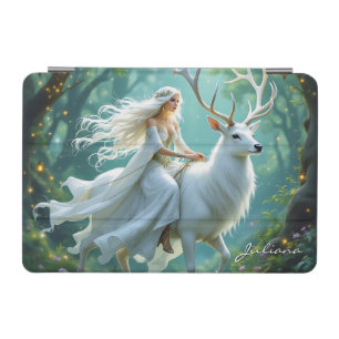 Pretty Fairy and White Deer in Enchanted Forest iPad Mini Cover