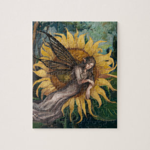 Pretty Fairy Asleep on a Sunflower Jigsaw Puzzle