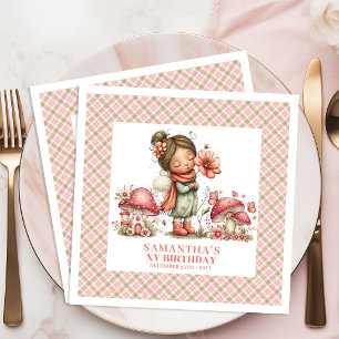 Pretty Fairy Birthday Pink Flowers Custom Party  Paper Dinner Napkins