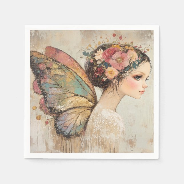 Pretty Fairy Boho Butterfly & Floral Pastel  Napkins (Front)