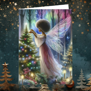 Pretty Fairy Decorating the Christmas Tree Card