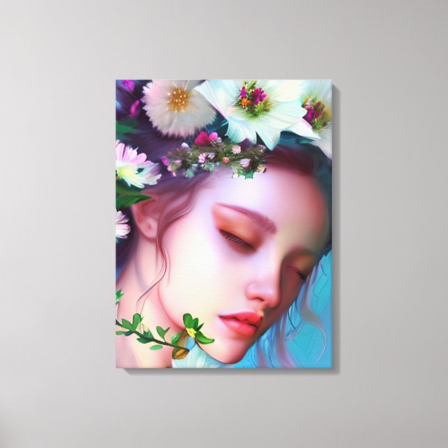 Pretty Fairy Flowers in Hair Fantasy Art   Canvas Print (Front)