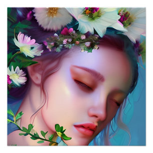 Pretty Fairy Flowers in Hair Fantasy Art Poster