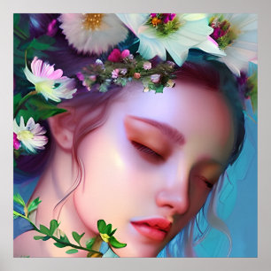 Pretty Fairy Flowers in Hair Fantasy Art Poster