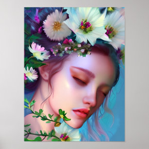 Pretty Fairy Flowers in Hair Fantasy Art Poster