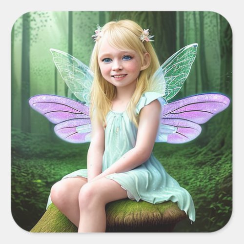 Pretty Fairy Girl with Blonde Hair  Square Sticker