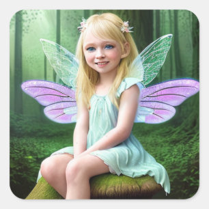 Pretty Fairy Girl with Blonde Hair Square Sticker