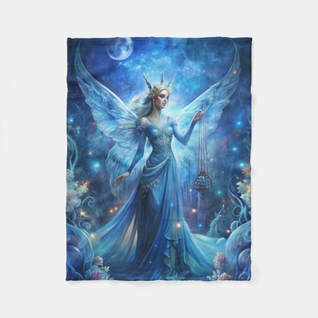 Pretty Fairy in Blue  Fleece Blanket (Front)