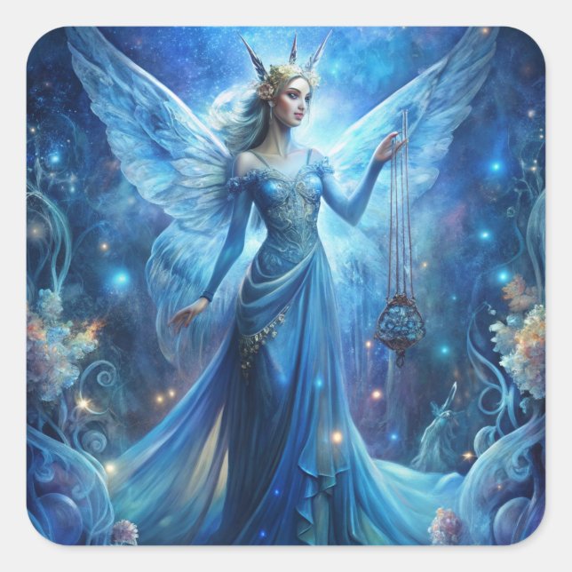 Pretty Fairy in Blue  Square Sticker (Front)