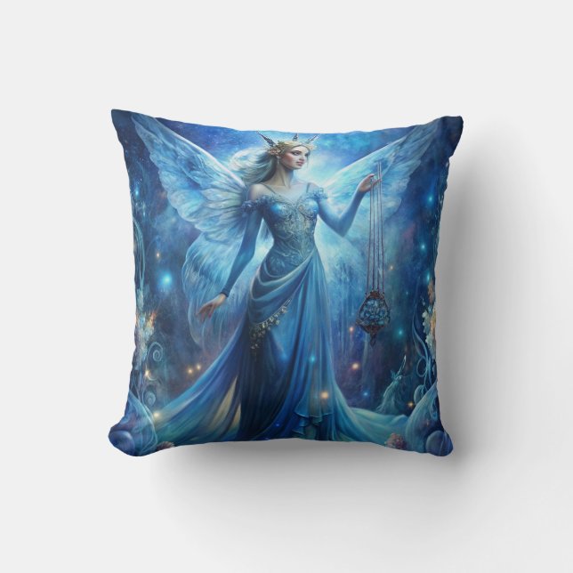 Pretty Fairy in Blue  Throw Pillow (Front)