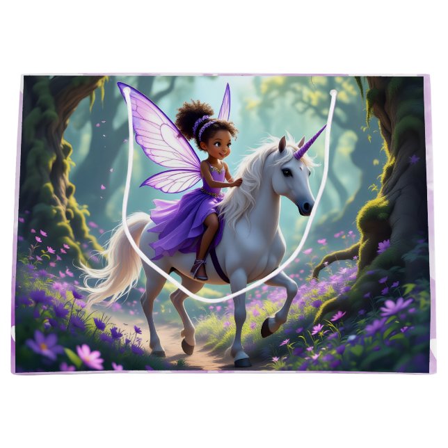 Pretty Fairy in Enchanted Forest Birthday Large Gift Bag (Front)