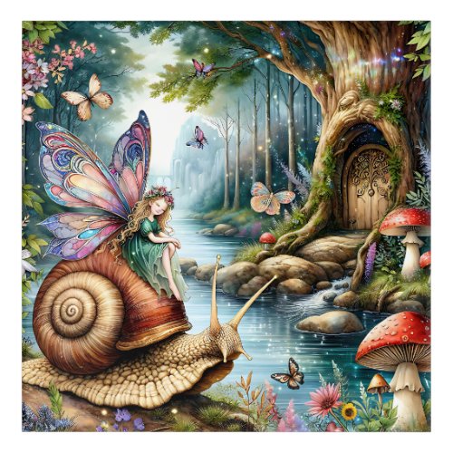 Pretty Fairy Land with cute Snail and Butterflies Acrylic Print