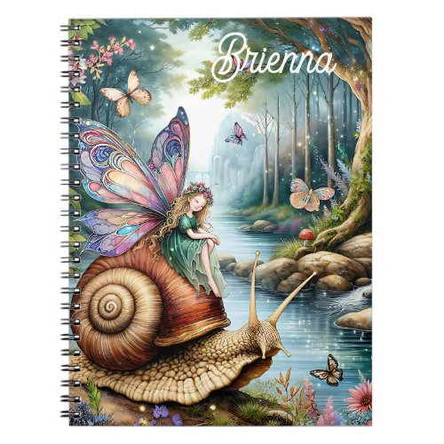 Pretty Fairy Land with cute Snail and Butterflies Notebook