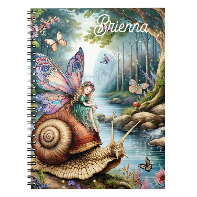Pretty Fairy Land with cute Snail and Butterflies Notebook (Front)