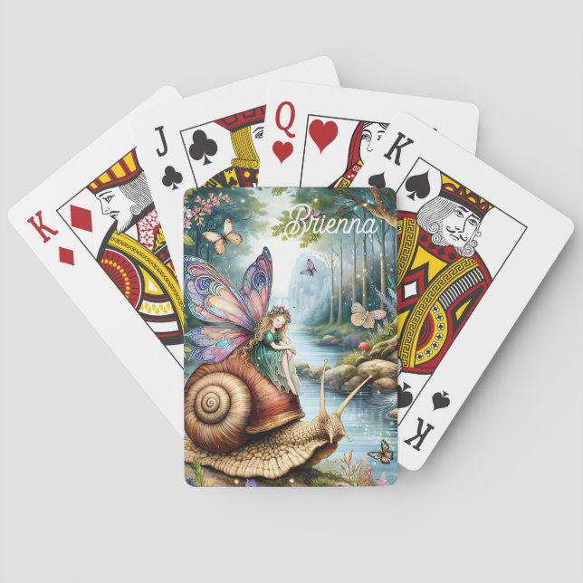 Pretty Fairy Land with cute Snail and Butterflies Poker Cards (Back)