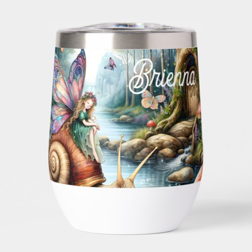 Pretty Fairy Land with cute Snail and Butterflies Thermal Wine Tumbler