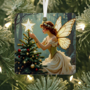 Pretty Fairy Personalized Enchanted Christmas Metal Ornament