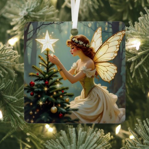 Pretty Fairy Personalized Enchanted Christmas Metal Ornament