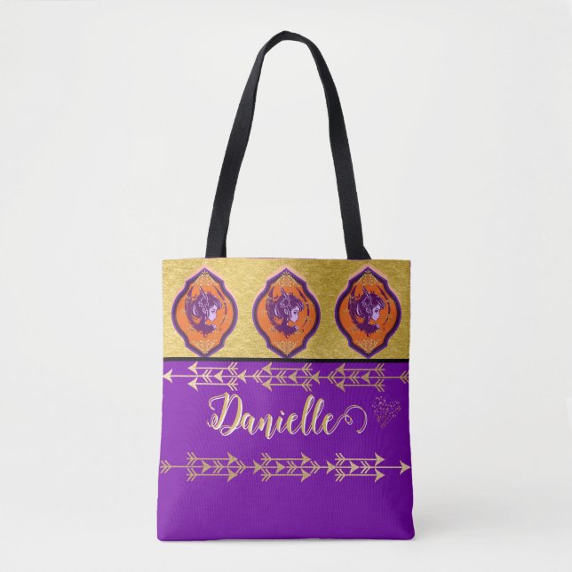 Pretty Fairy Purple and Gold Custom Tote Bag (Front)