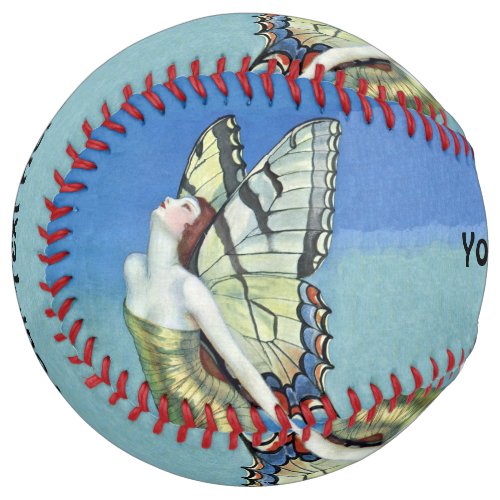 Pretty Fairy Red Hair Monarch Butterfly Wings Blue Softball