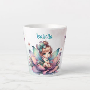 Pretty fairy sitting inside flower latte mug