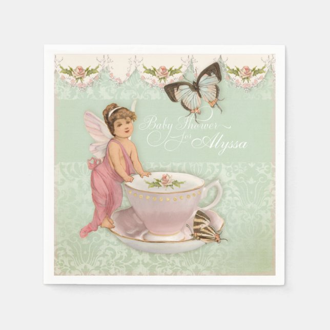 Pretty Fairy Teacup Tea Party Baby Shower Decor Paper Napkins (Front)