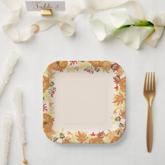 Pretty Fall Brown Red and Orange Flower Border Paper Plates