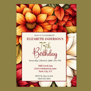Pretty Fall Dahlia Flower 75th Birthday Invitation