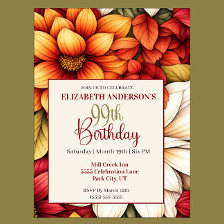 Pretty Fall Dahlia Flower 99th Birthday Invitation